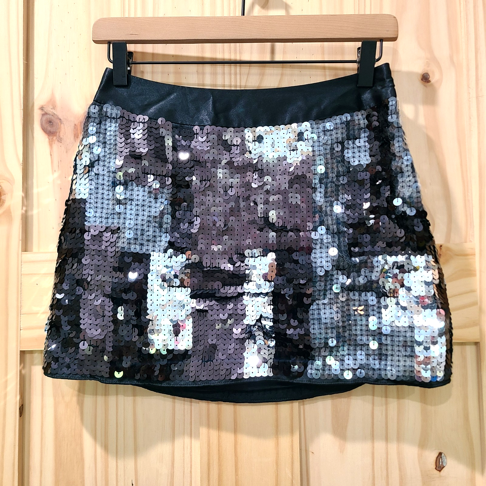 Express Design Studio Black Silver Sequin Mini Skirt Sparkle Party Club Size 0
